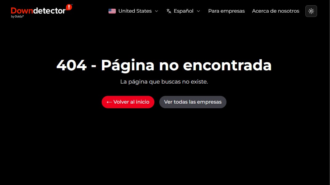 Downdetector también presentó fallas durante la incidencia. Las páginas de Instagram y WhatsApp mostraban el mensaje "Página no encontrada".