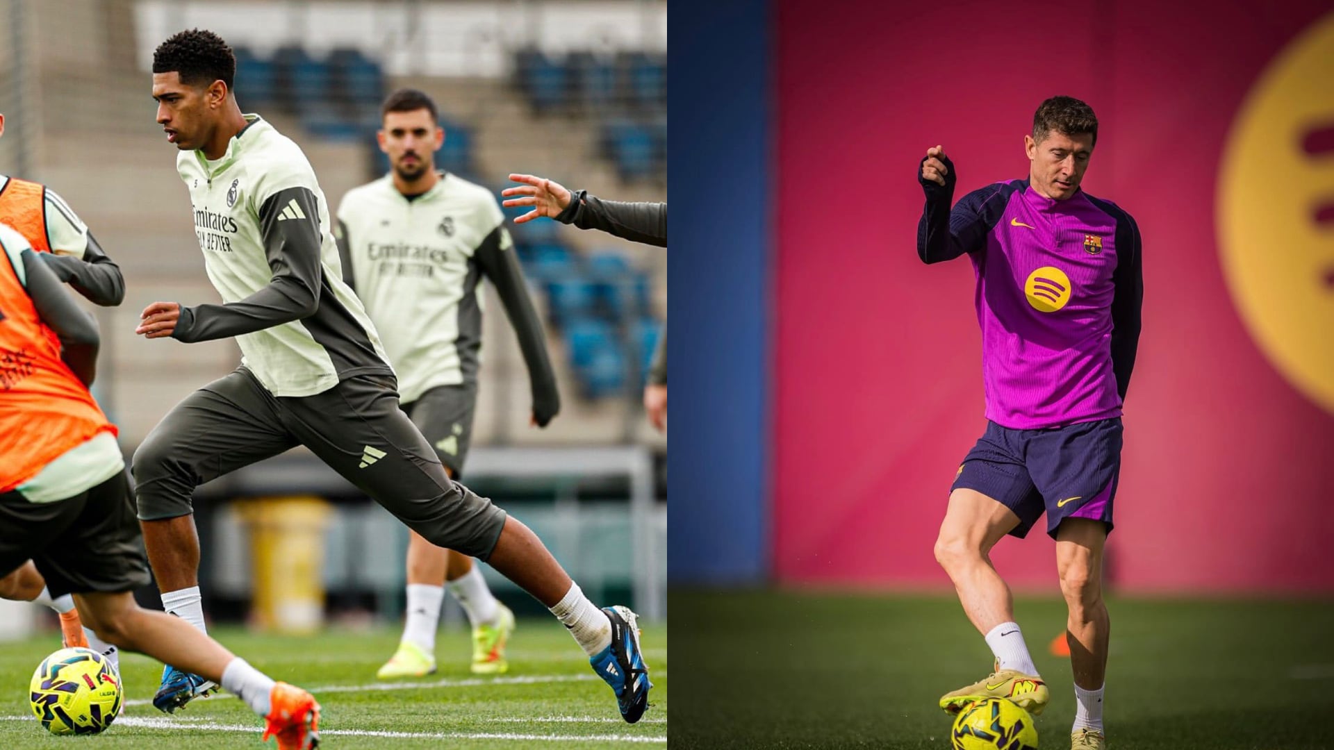 Jude Bellingham y Robert Lewandowski durante los entrenamientos con el Real Madrid y el FC Barcelona