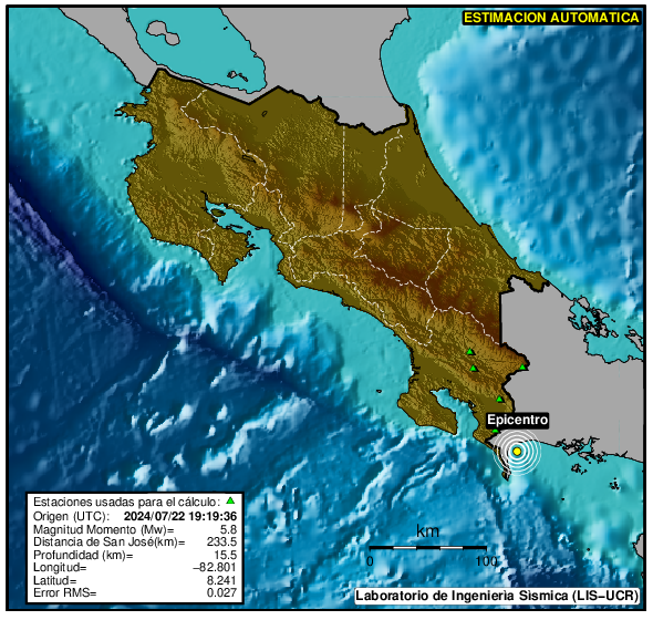 Red Sismológica Nacional Universidad de Costa Rica
@RSNcostarica
·
6min
#SismoCR #TemblorCR Preliminar, 22-7-2024, 1:19 pm, Mag: 5,0, 8 km al Sur de Laurel, Corredores