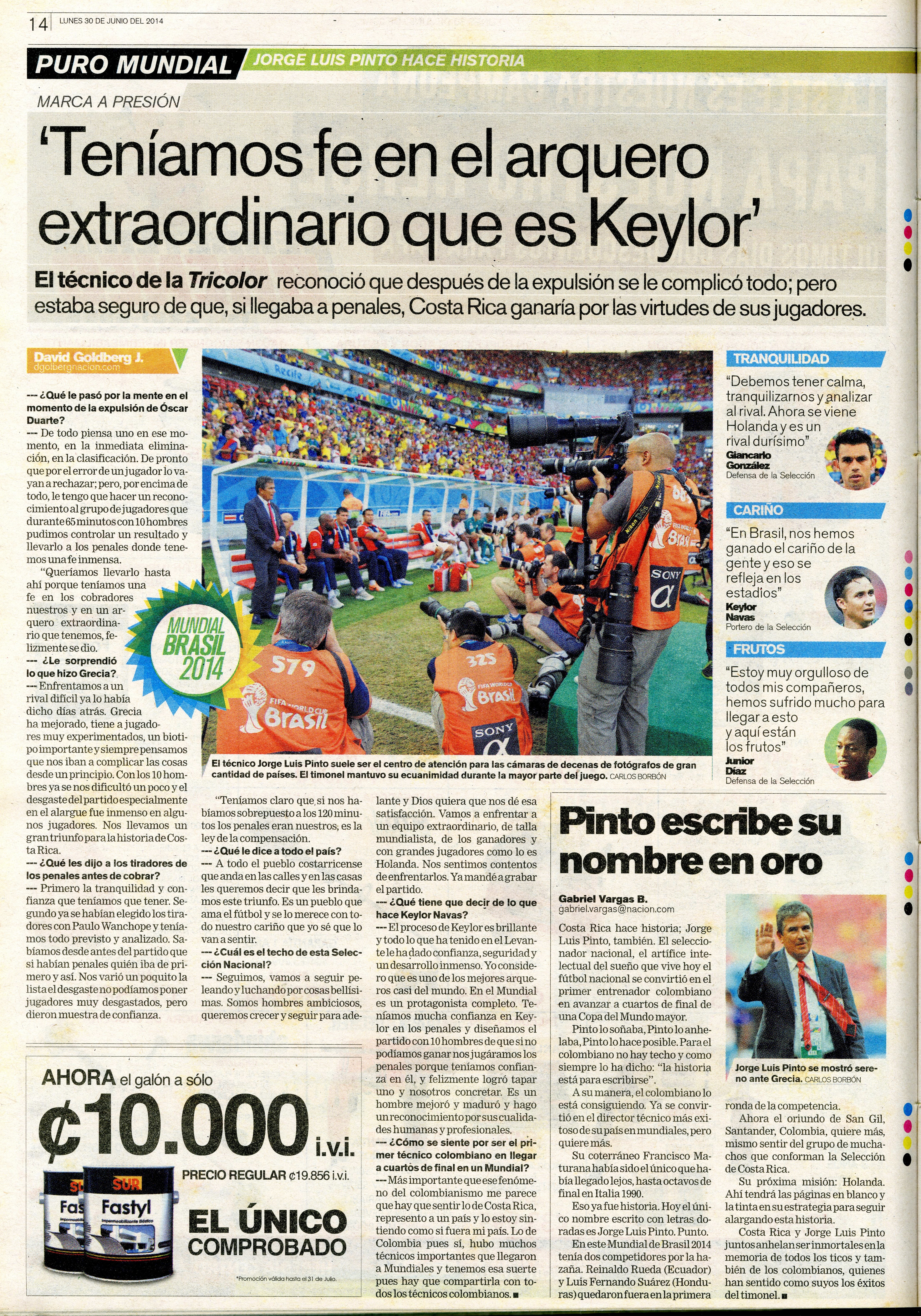 Partido Costa Rica vs. Grecia en Brasil 2014