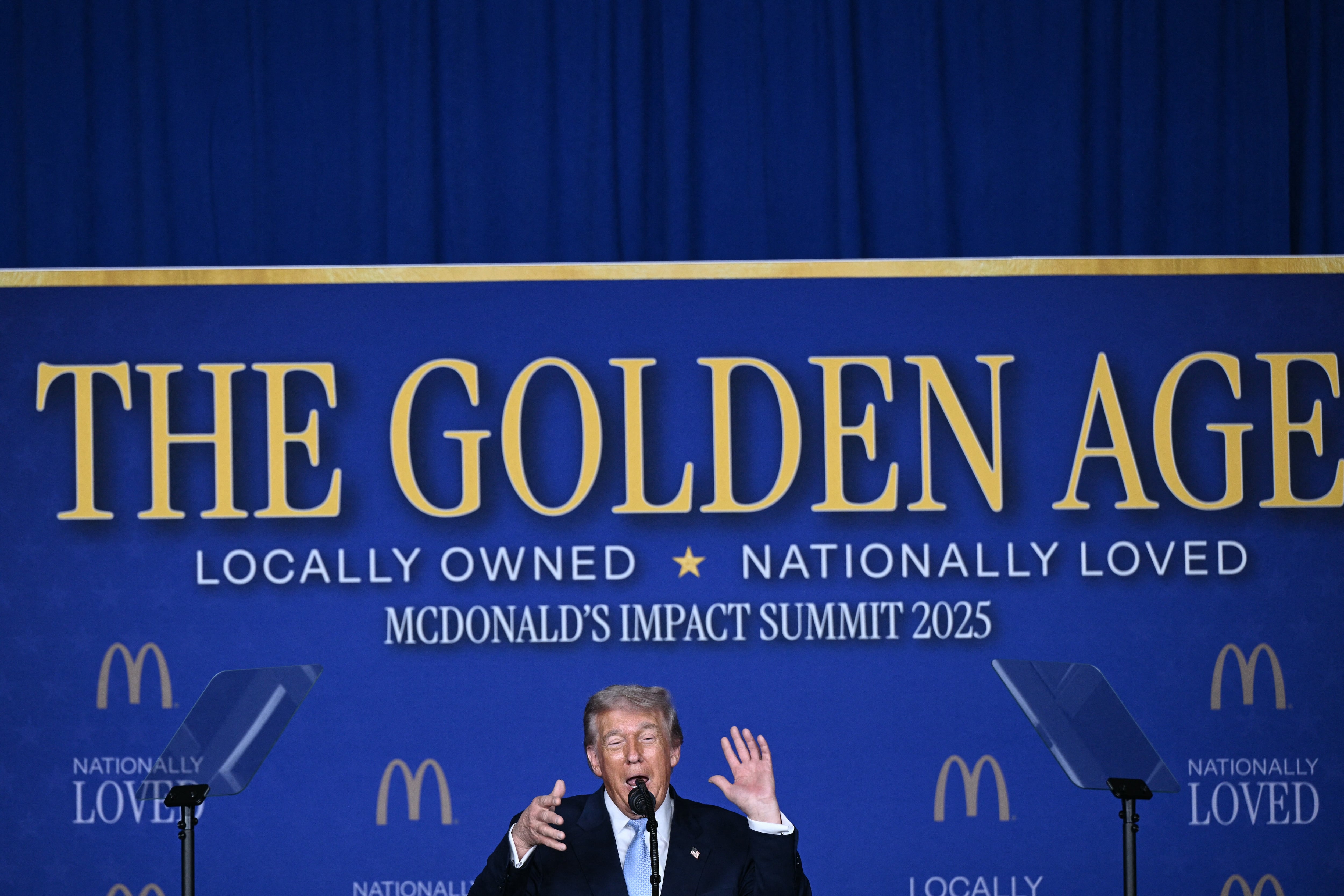 El presidente de Estados Unidos, Donald Trump, durante un discurso en la Cumbre de Impacto de McDonald's en Washington D. C., este 17 de noviembre. Fotografía:
