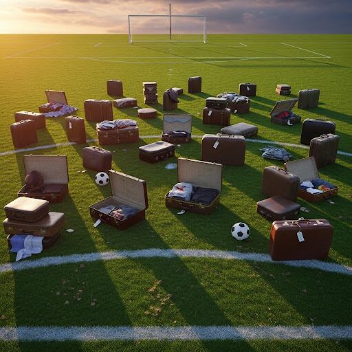 Esta imagen generada con inteligencia artificial da una clara idea de lo que pasó de manera insólita en un partido en el fútbol de Lituania.