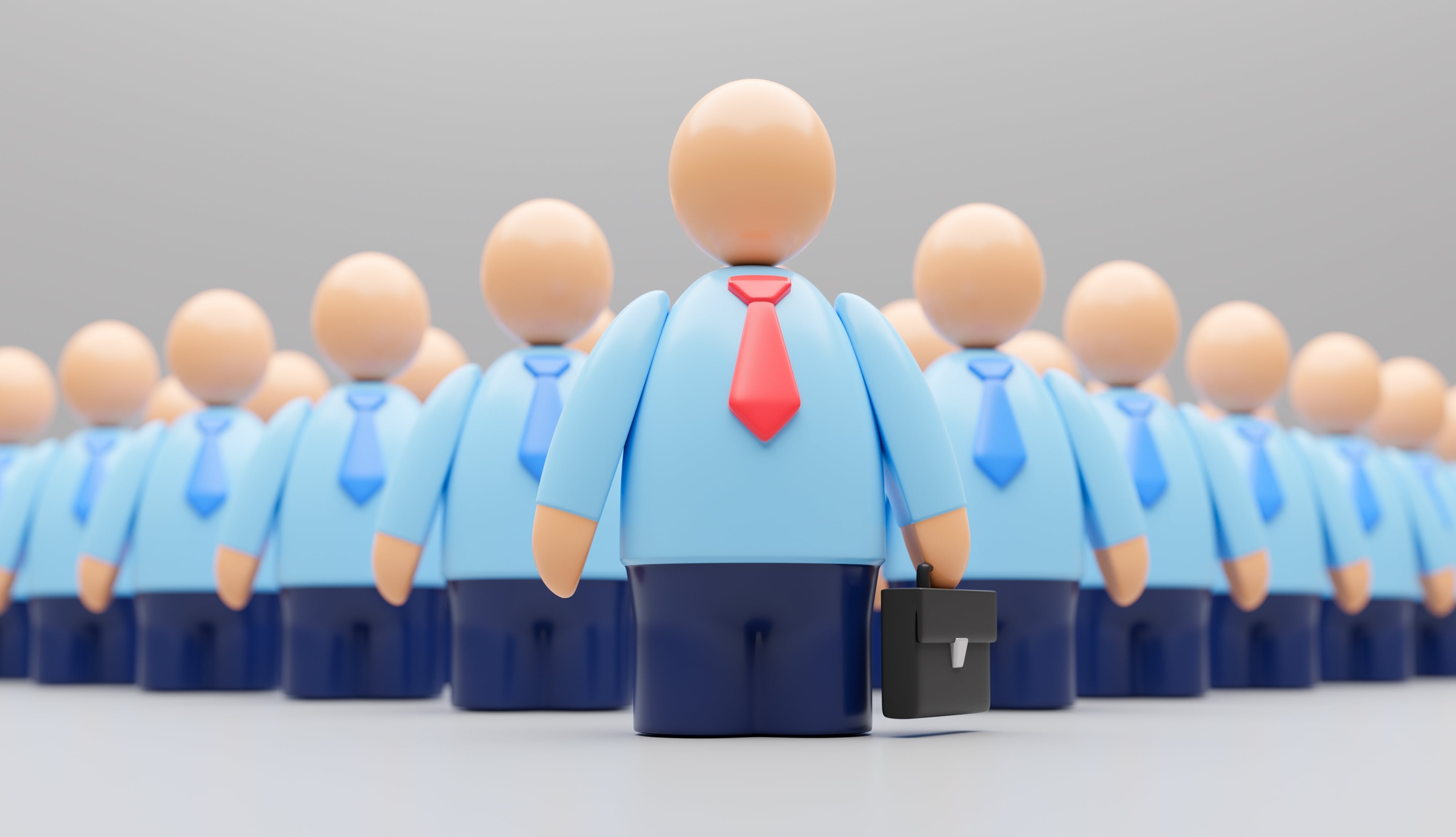 Muñecos emulando a ciudadanos. Grupo de figuras humanas masculinas, hombres con corbata