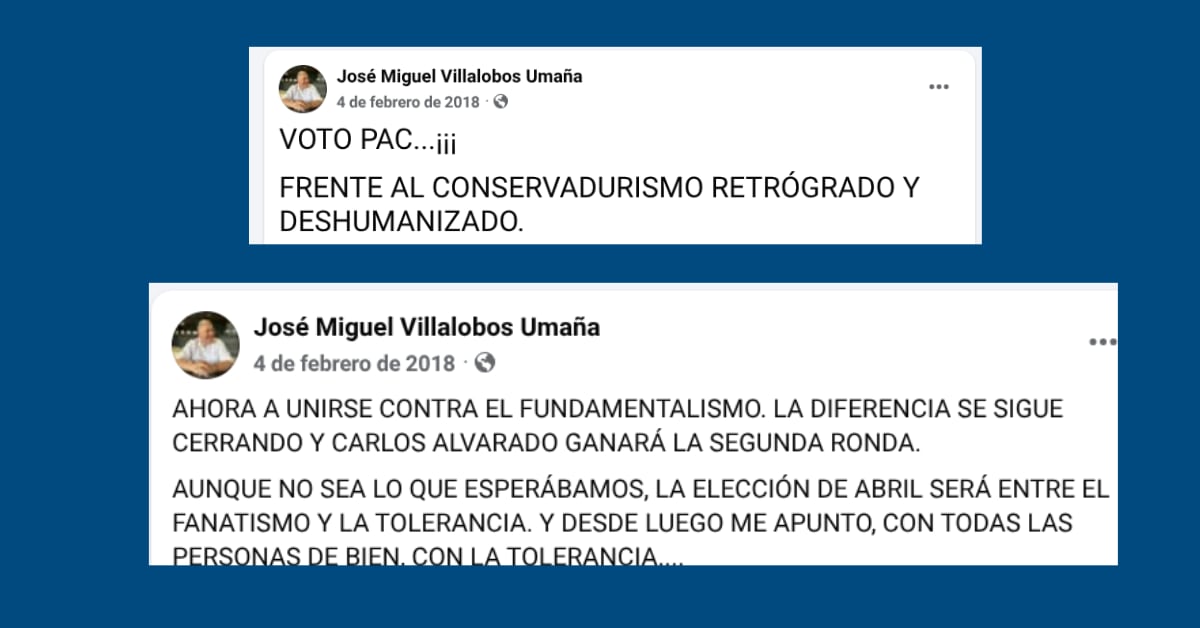 José Miguel Villalobos, abogado del presidente Rodrigo Chaves, pasó de respaldar al FA y al PAC y de criticar el conservadurismo religioso, a integrarse a un partido derechista aliado con sectores evangélicos.
