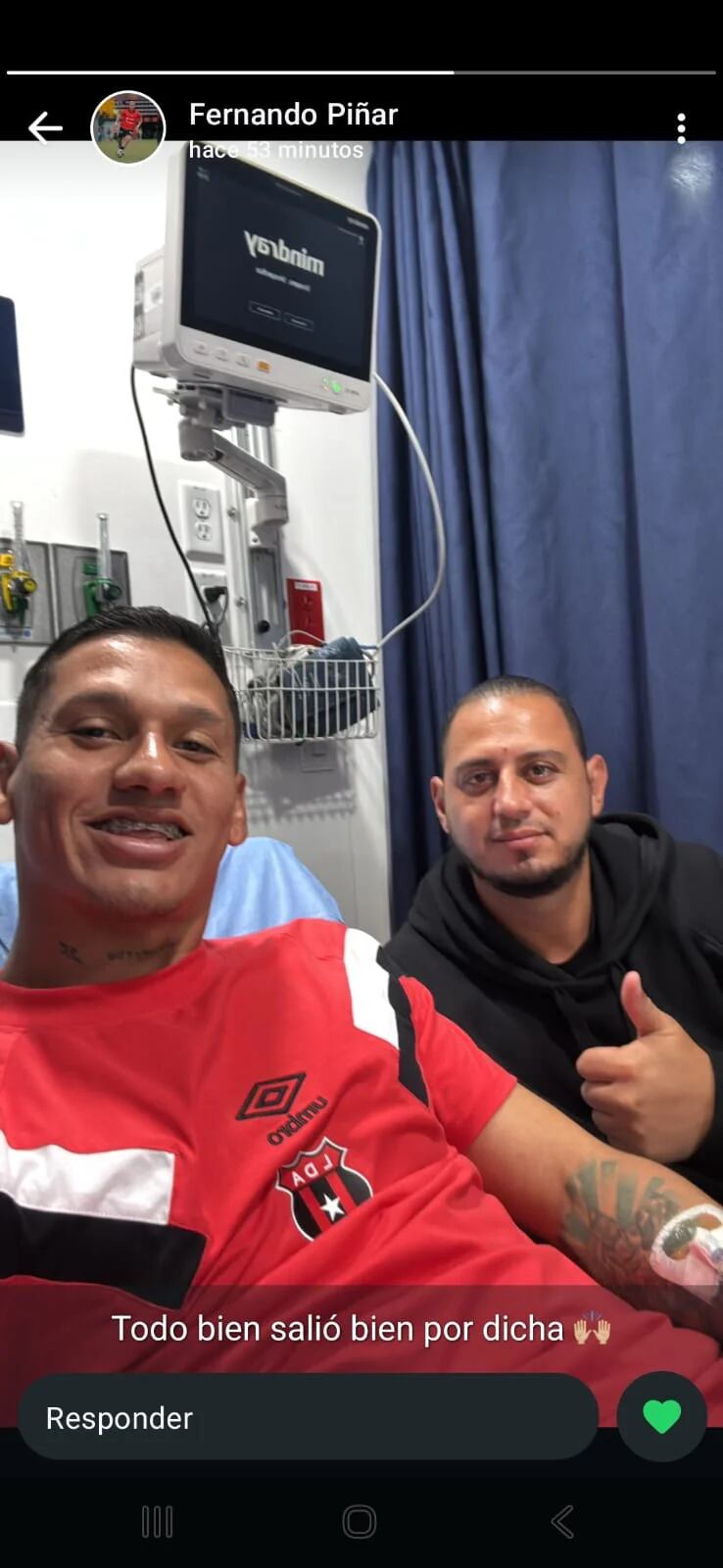 Fernando Piñar se encuentra bien, luego del golpe que sufrió en el partido entre Liga Deportiva Alajuelense y Olimpia.