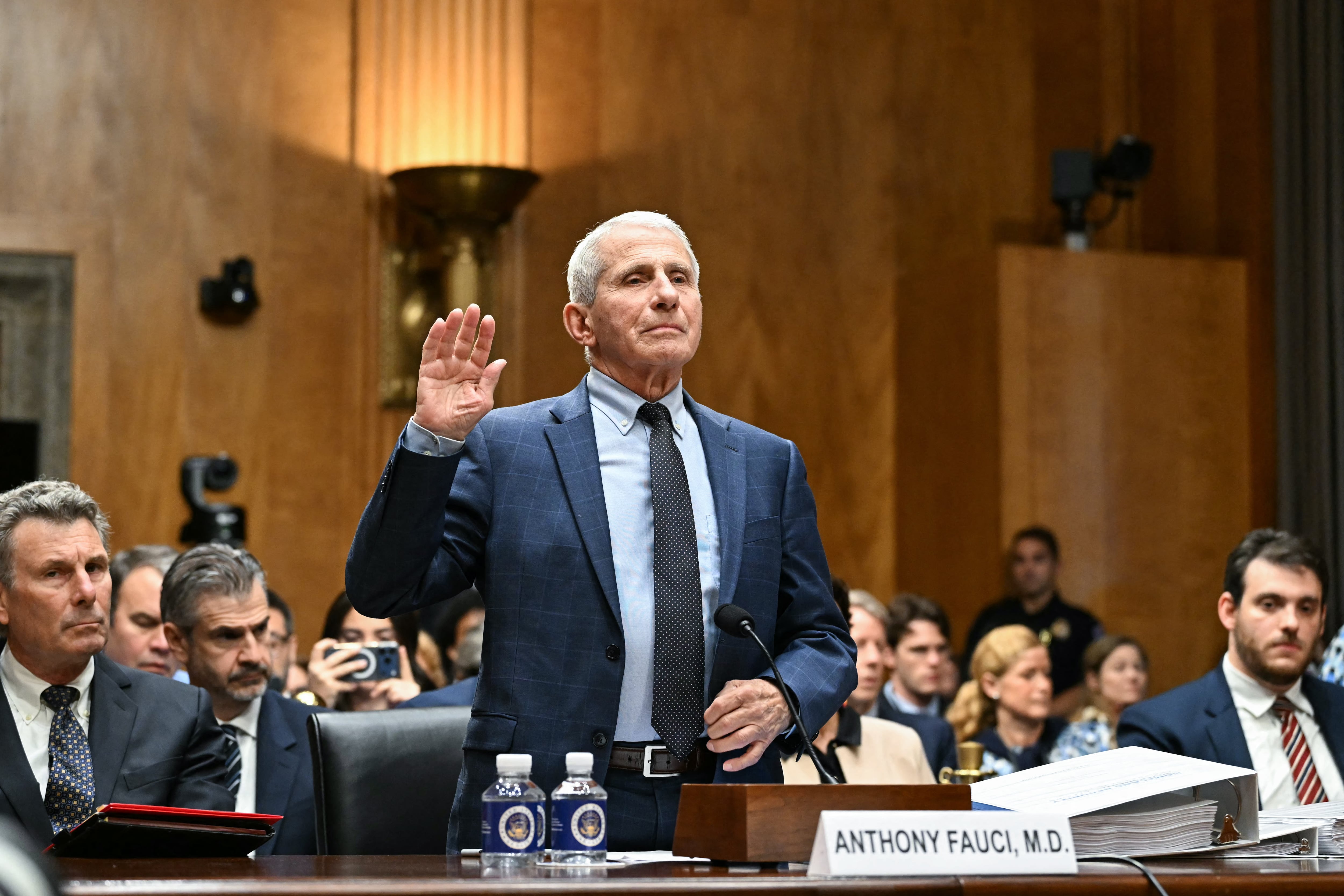 Dr. Anthony Fauci is sworn in during a Senate Homeland Security and Governmental Affairs committee hearing on Capitol Hill in Washington, DC, on July 29, 2026. Dr. Fauci, the former Director of the National Institute of Allergy and Infectious Diseases, is testifying after Senator Rand Paul, Republican from Kentucky, released more than 1000 pages of Fauci's diary entries from the COVID-19 pandemic. (Photo by Alex WROBLEWSKI / AFP)