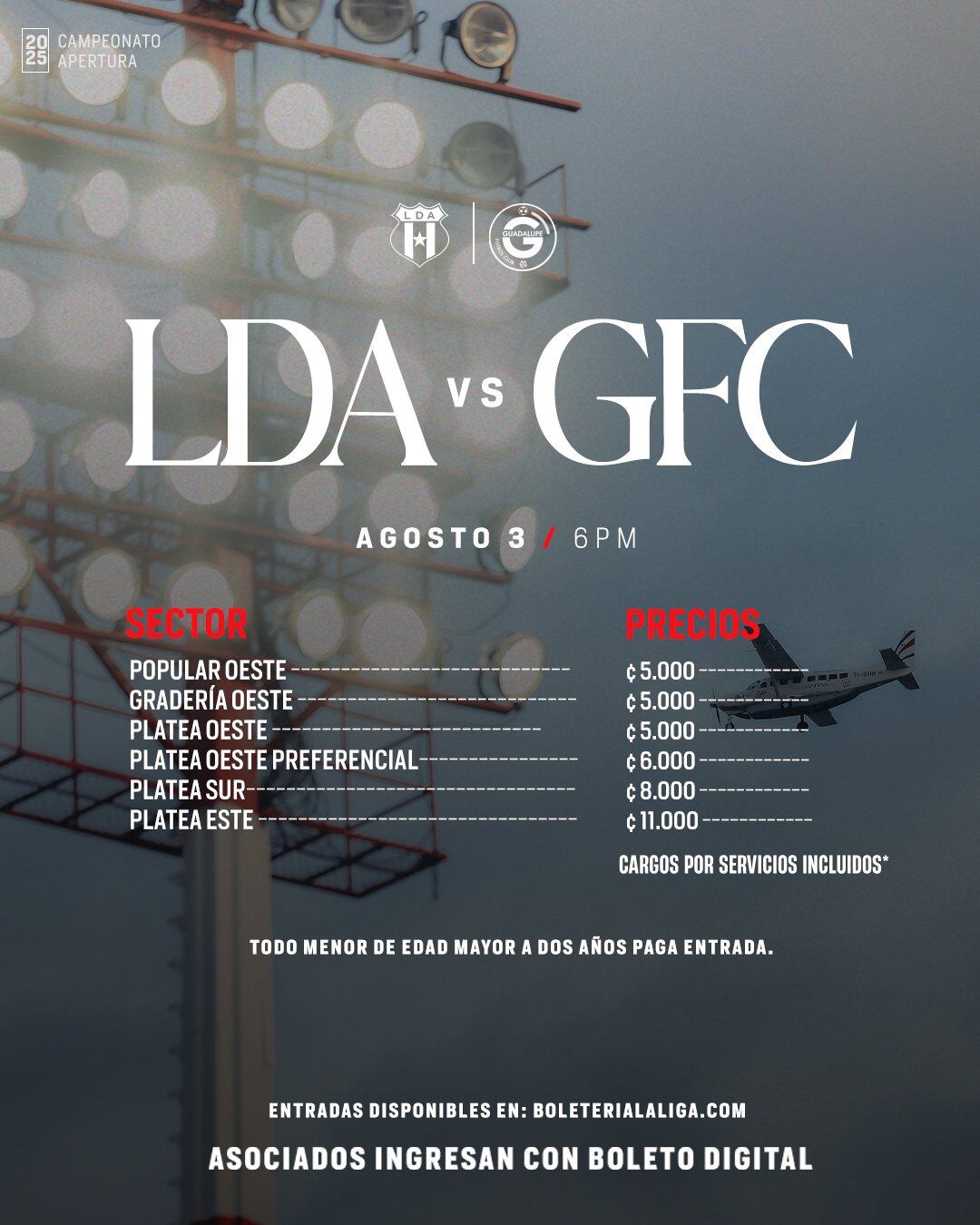 Estos son los precios de las entradas para el partido entre Liga Deportiva Alajuelense y Guadalupe.