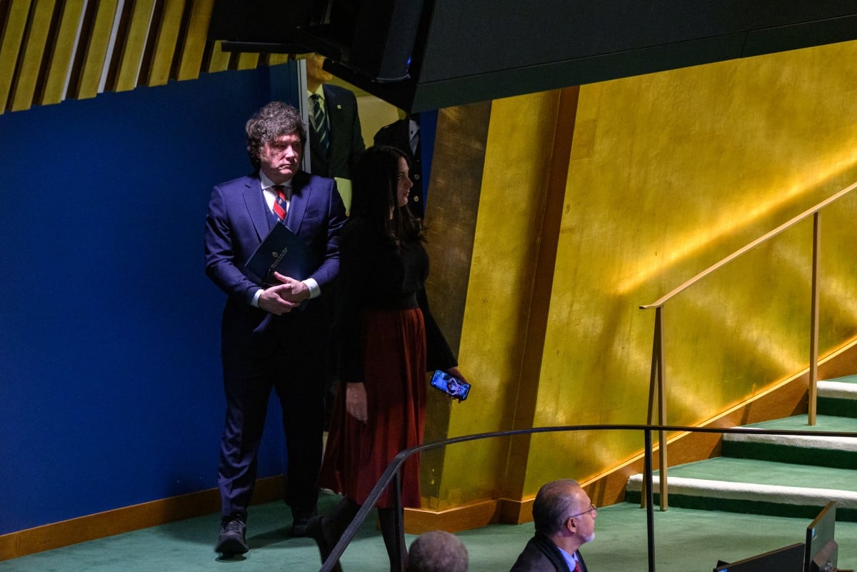 El presidente de Argentina, Javier Milei, se prepara para su discurso en la Asamblea General de las Naciones Unidas.