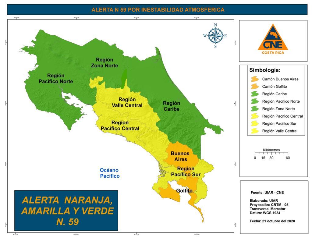 Las lluvias en varios puntos de la zona sur no han cesado desde la tarde del martes y podrían constituir un temporal, por lo que la CNE elevó las alertas. Imagen: CNE