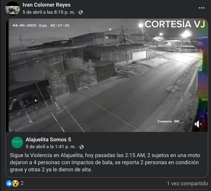 La víctima compartió un video de un ataque de sicarios que dejó cuatro heridos el sábado anterior.