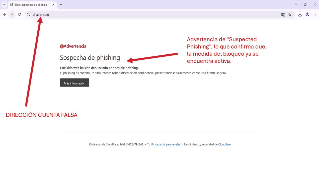 El Minae advierte que este sitio web es falso.