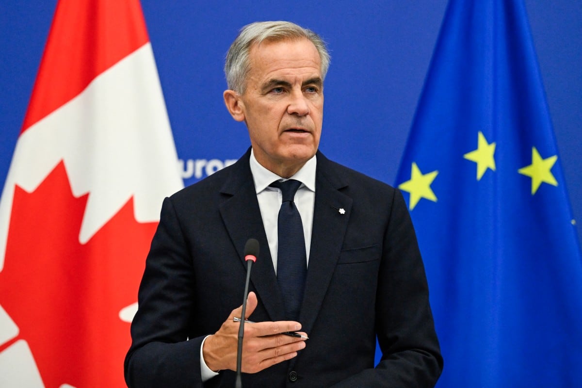 El primer ministro de Canadá, Mark Carney, dando un discurso en el Parlamento Europeo, en Estrasburgo, Francia.