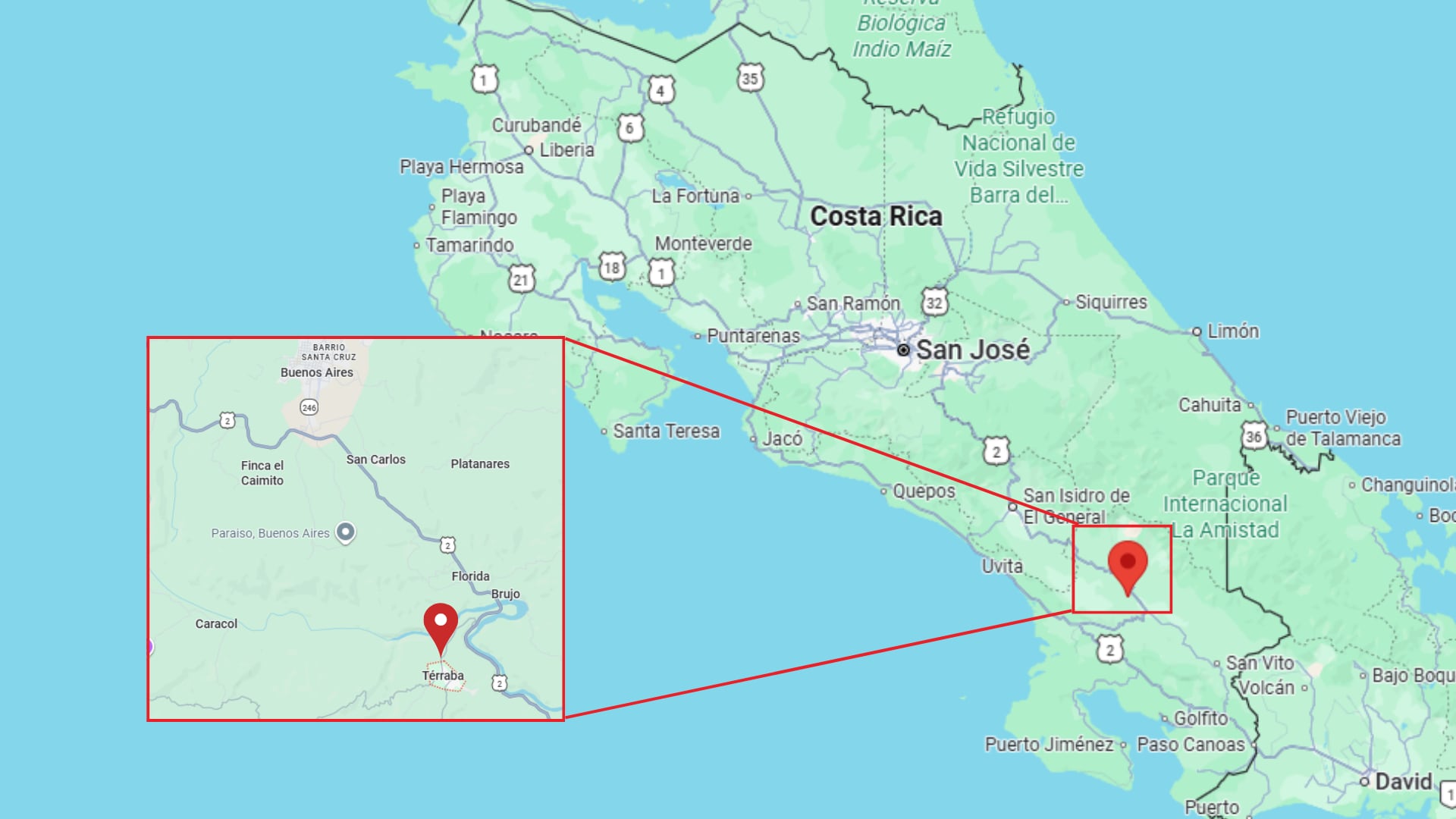 Ubicación exacta del pueblo de Térraba