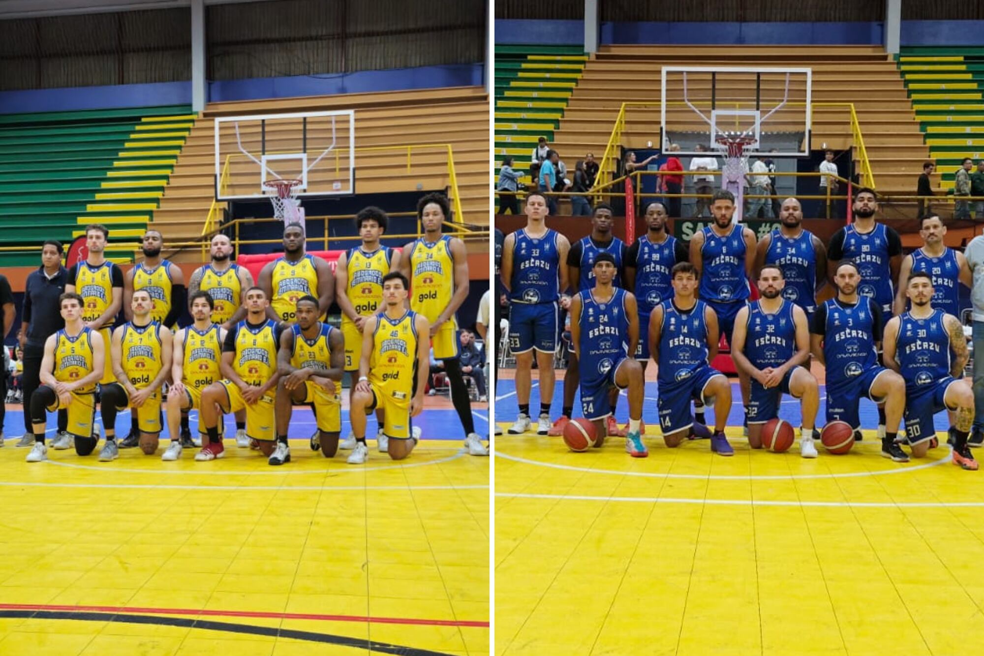 Abogados Seminario con su uniforme amarillo y Escazú del otro lado con su vestimenta azul