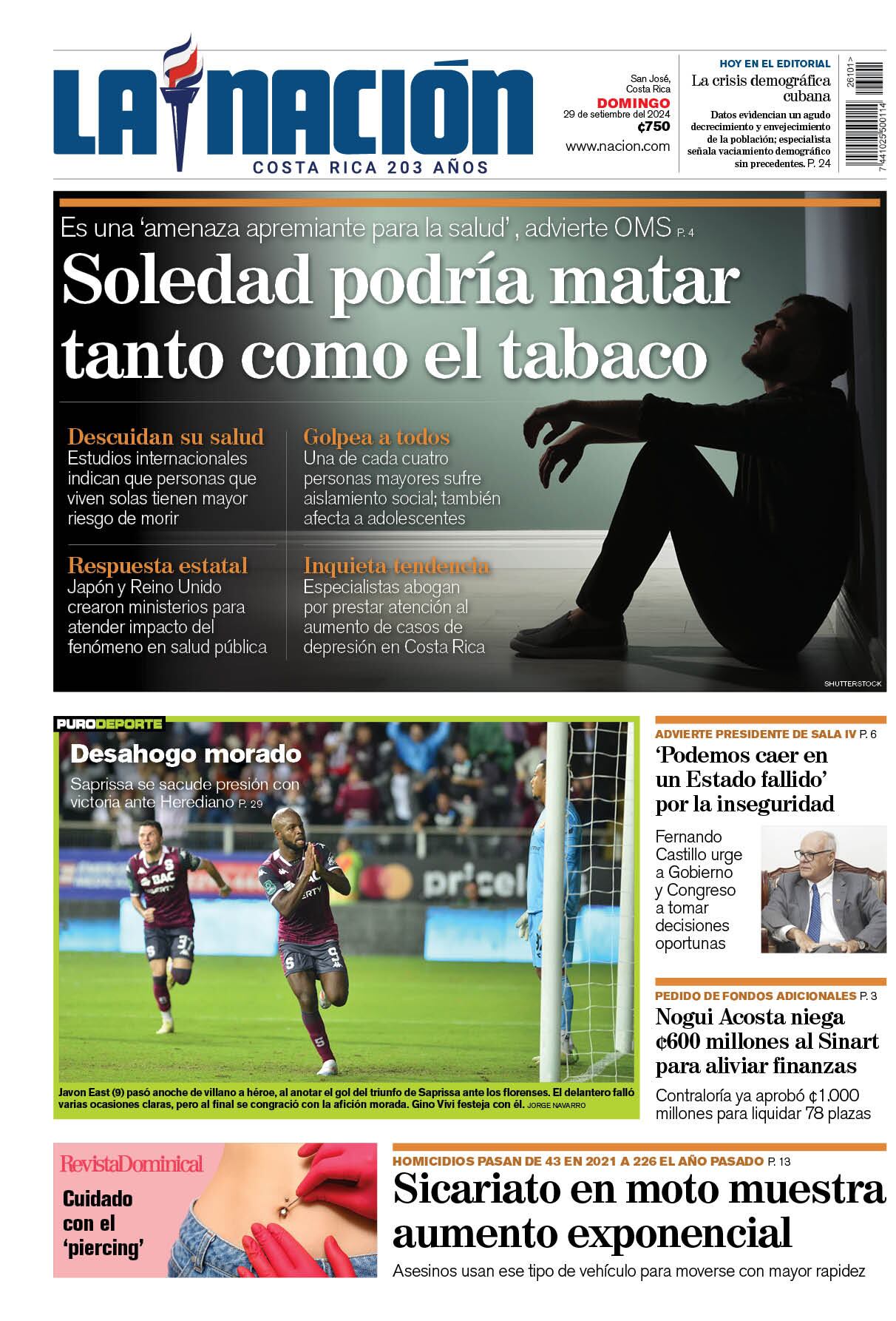 portada del periódico La Nación