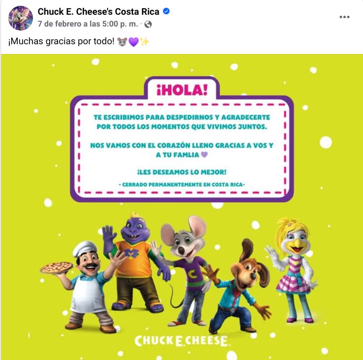 Aviso de cierre de una franquicia tomado de redes sociales con ilustraciones.