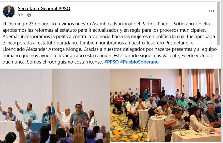 El secretario general del partido, Freddy González, informó en Facebook sobre la elección de Astorga.