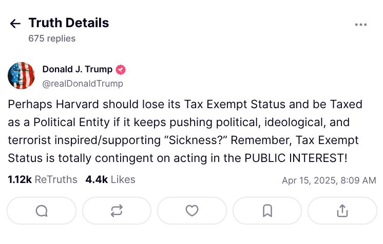 Captura de pantalla de la publicación de Trump