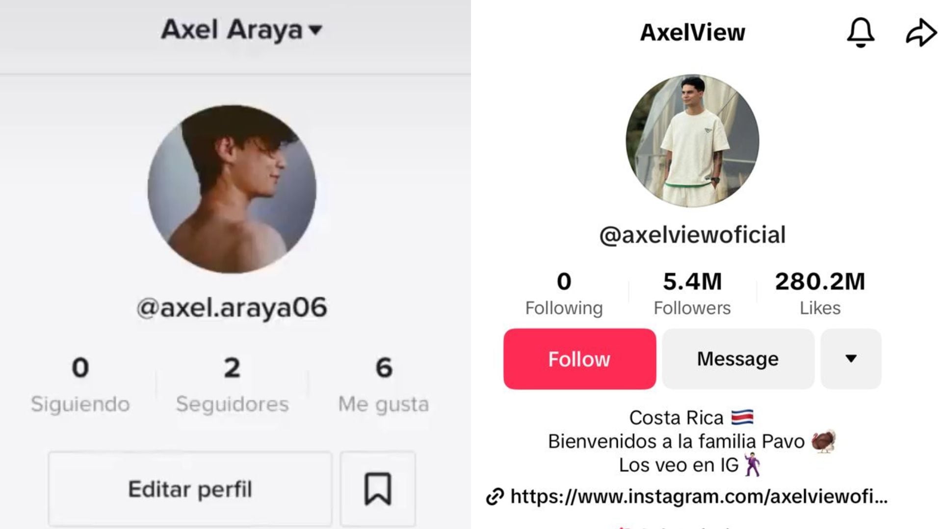 Imagen del inicio de la cuenta de Axel Araya, cuando solo tenía dos seguidores en TikTok. Actualmente, tiene 5,4 millones.