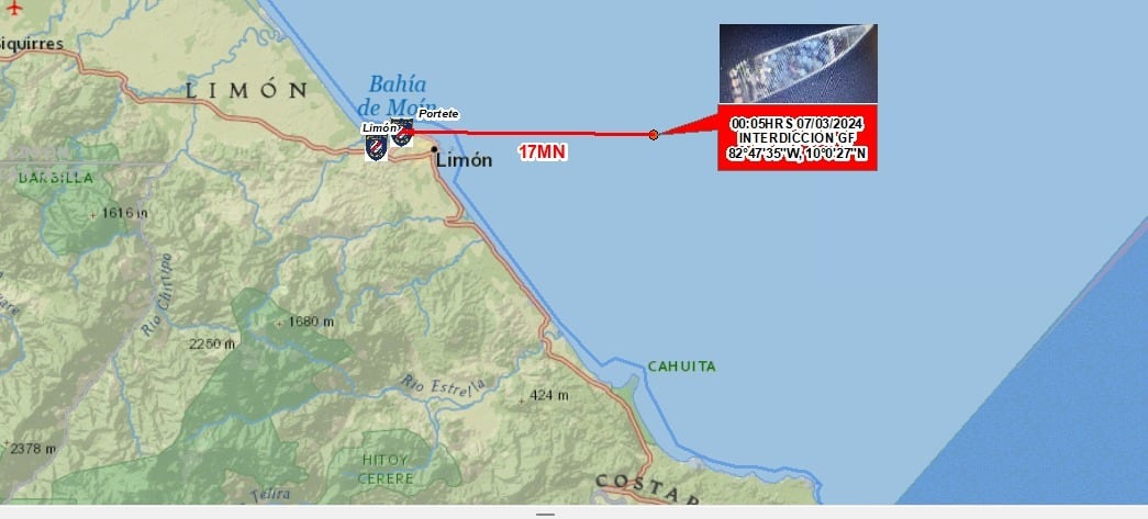 Droga decomisada a 17 millas náuticas de Moín, en aguas del Caribe costarricense.