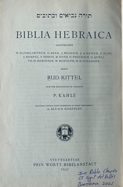 Frontispicio de la Biblia Hebraica de Kittel.