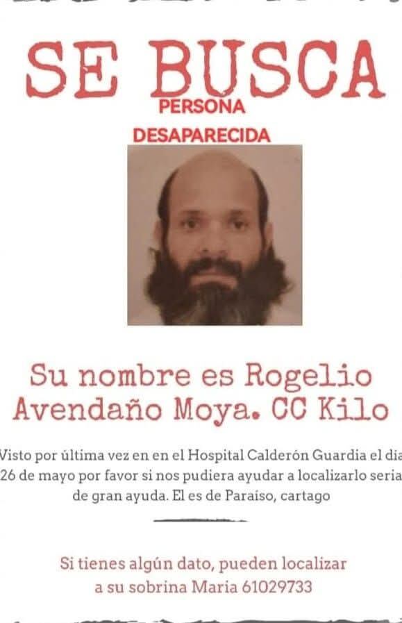 José Rogelio Avendaño Moya, de 67 años, fue dado de alta del Hospital Calderón Guardia el 26 de mayo. Desde entonces, su familia desconoce su paradero. Foto: Cortesía de la familia.