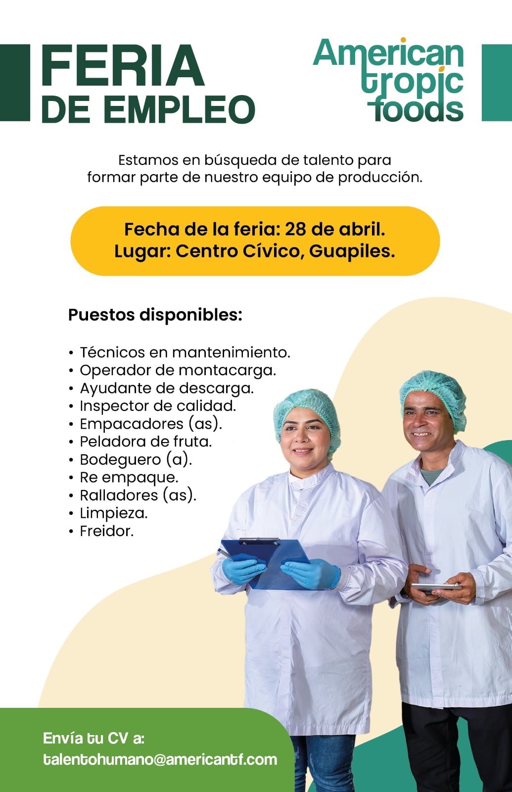 Feria de empleo de American Tropic Foods en el Centro Cívico de Guápiles.