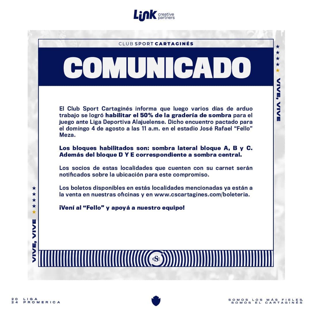 Estas son las novedades informadas por Cartaginés previo al juego contra Liga Deportiva Alajuelense.