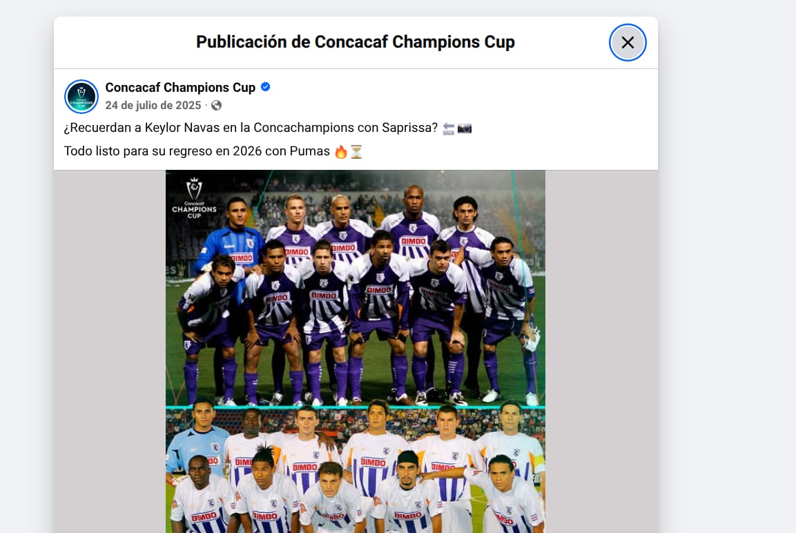 Concacaf recordó el paso de Keylor Navas por la Copa de Campeones con esta imagen.