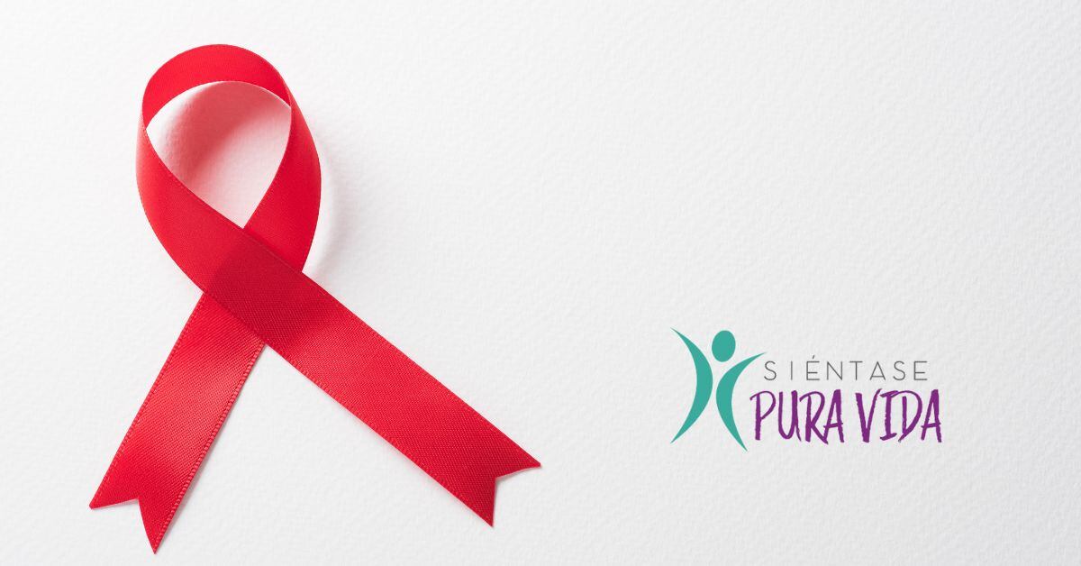 Lazo rojo con que simboliza la lucha contra el VIH y el sida, a la derecha, el logo de la sección Siéntase Pura Vida.
Imagen: Shutterstock