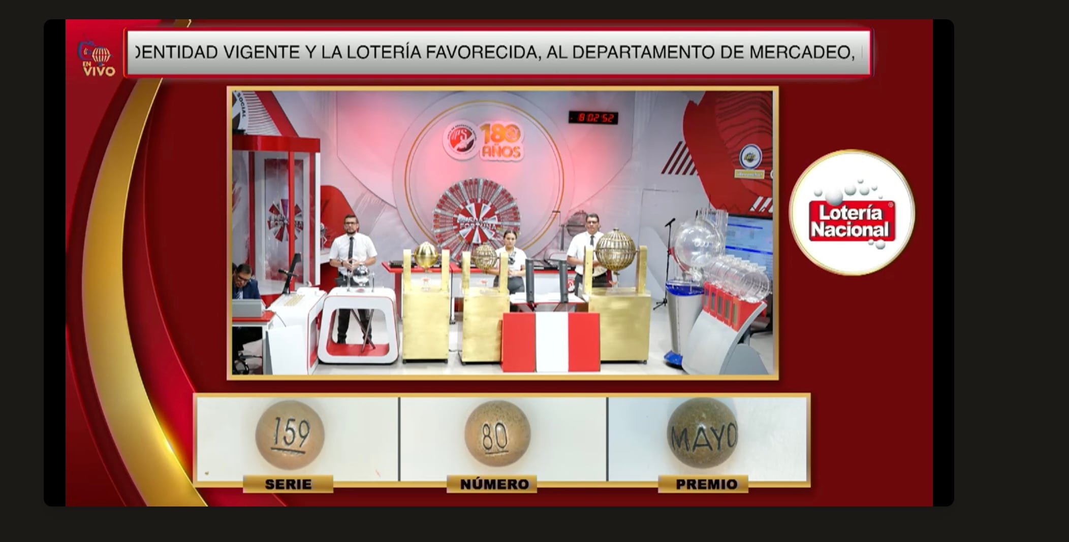 Premio mayor de la lotería nacional de la JPS fue para la combinación de la serie 159 y el número 80.