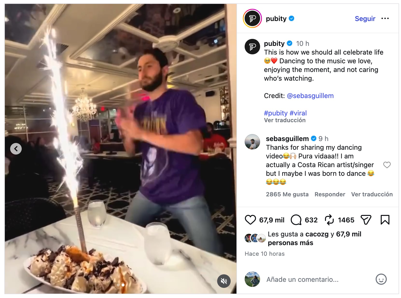 Sebas Guillem aparece bailando en un restaurante en el video que volvió a hacerse viral, esta vez tras ser compartido por la cuenta 'Pubity' en Instagram.