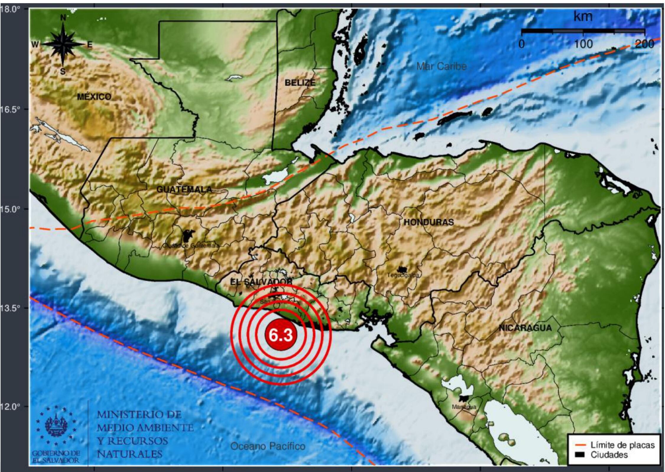 El sismo de El Salvador este domingo, se percibió en cinco países del istmo. Imagen: Cortesía MARN, El Salvador.