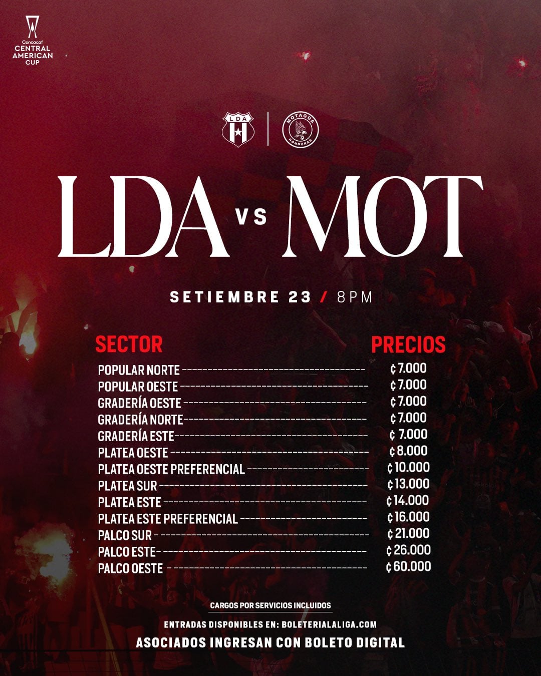 Estos son los precios de las entradas para el partido entre Liga Deportiva Alajuelense y Motagua.
