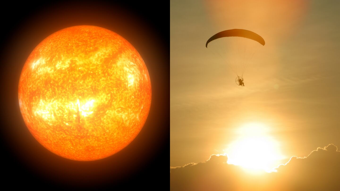 Fotógrafo captura la impresionante caída de un paracaidista frente al sol