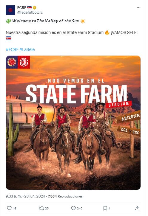 X de @fedefutbolcrc sobre el encuentro entre Colombia y Costa Rica