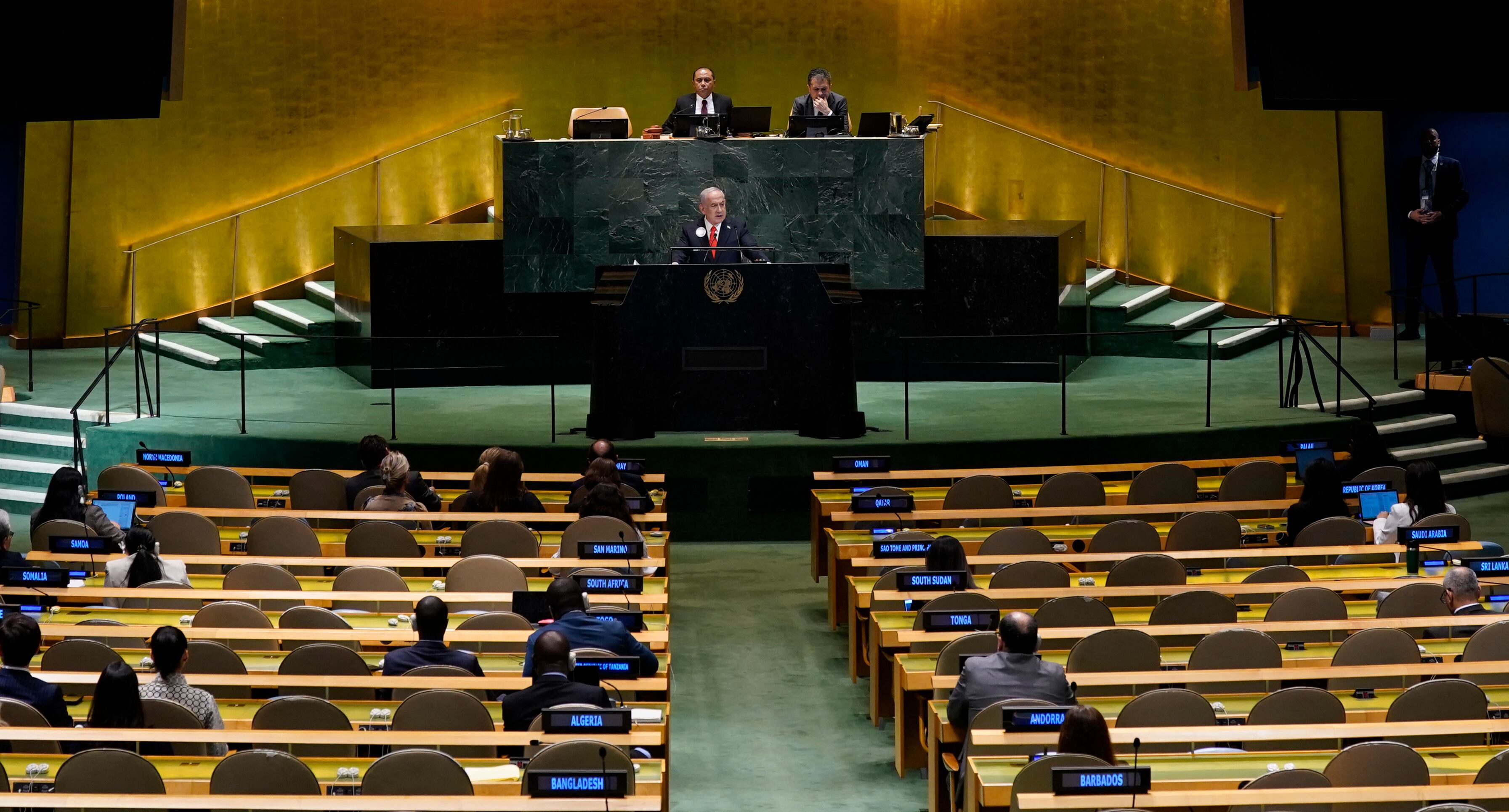 El primer ministro israelí, Benjamin Netanyahu, se dirige a la Asamblea General de las Naciones Unidas en la sede de la ONU en Nueva York el 26 de septiembre de 2025.