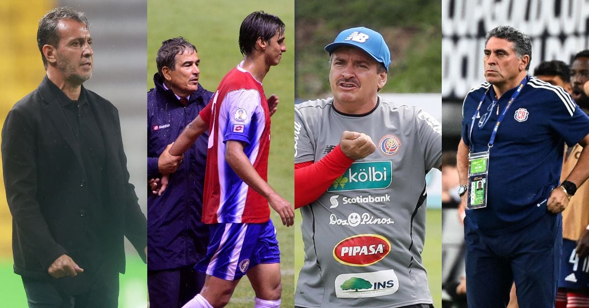 La Selección de Costa Rica ha tenido 22 entrenadores en los últimos 20 años. En la foto, Fernando Batista, Jorge Luis Pinto, Bryan Ruiz, Óscar Ramírez y Luis Fernando Suárez, algunos de los técnicos que ha tenido Costa Rica en las últimas dos décadas.