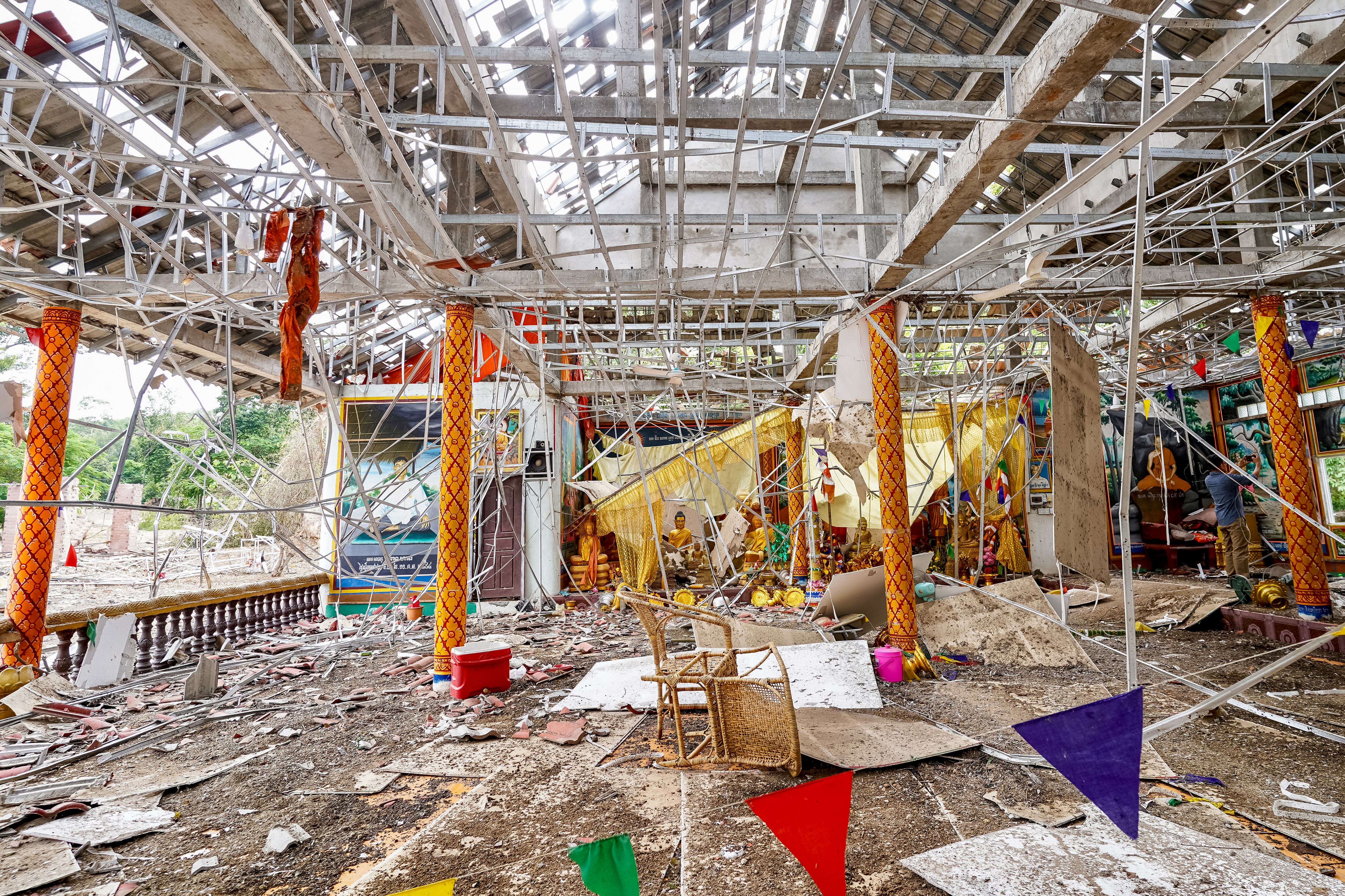 Daños por ataques de artillería en Tailandia, en el enfrentamiento con Camboya.