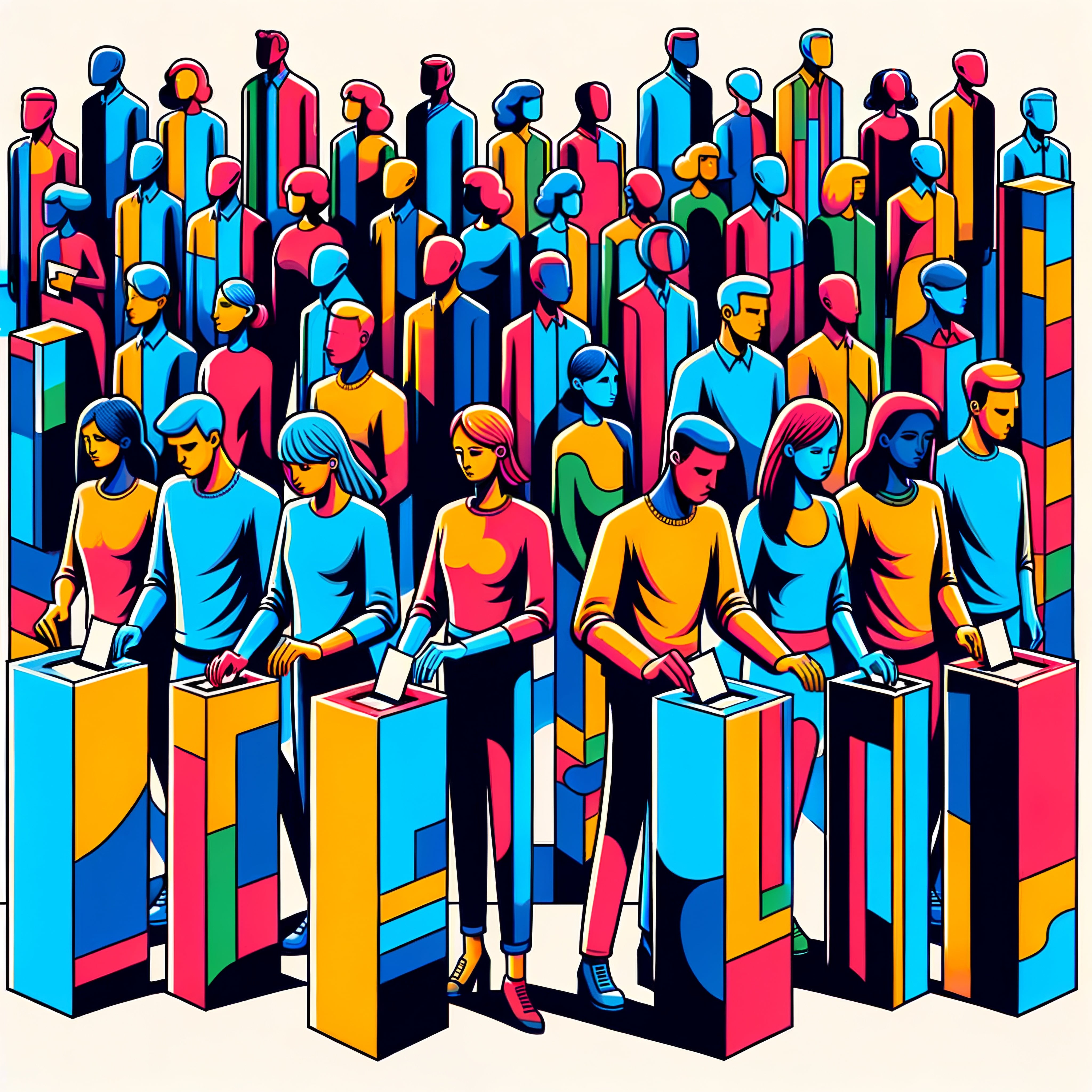 Multitud de jóvenes votando. Voto. Elecciones. Juventud a las urnas.