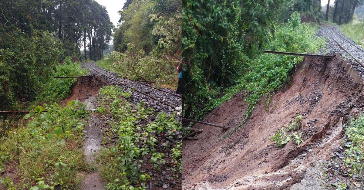 El servicio de trenes entre San José y Cartago se vio afectado producto del importante deslizamiento al costado de la vía férrea, a la altura del Fierro en Ochomogo. (Foto: cortesía Incofer)