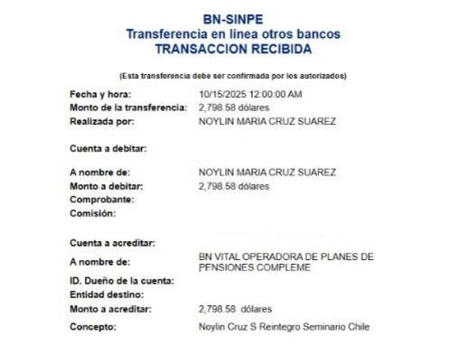 La exdirectora del Banco Nacional, Noylin Cruz, devolvió a esa entidad los montos por un viaje a Chile para recibir dos seminarios.