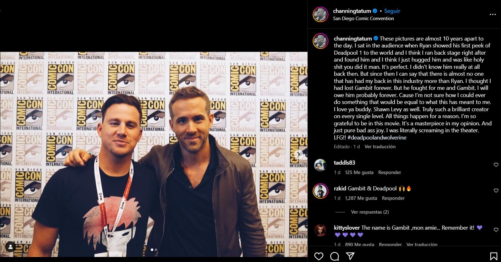 Tatum expresa su gratitud a Reynolds por su apoyo en interpretar a Gambito en Deadpool & Wolverine.