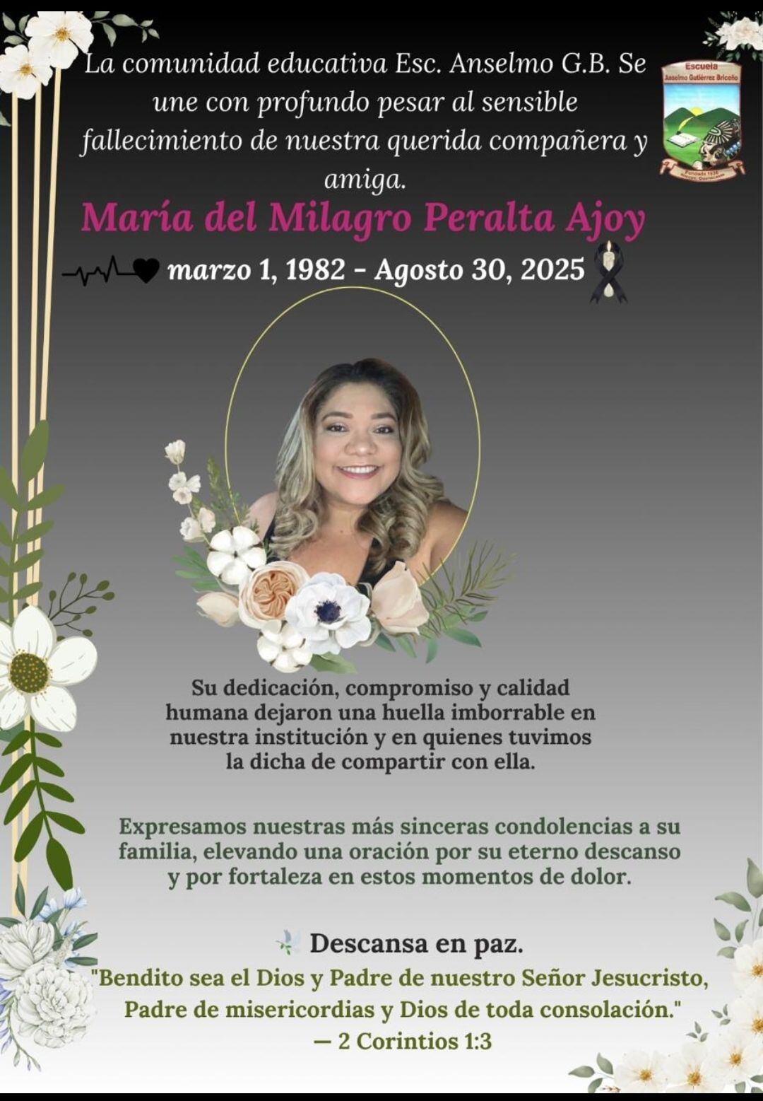 María del Milagro Peralta era maestra en la Escuela Anselmo Gutiérrez Briceño, en Curime de Nicoya.