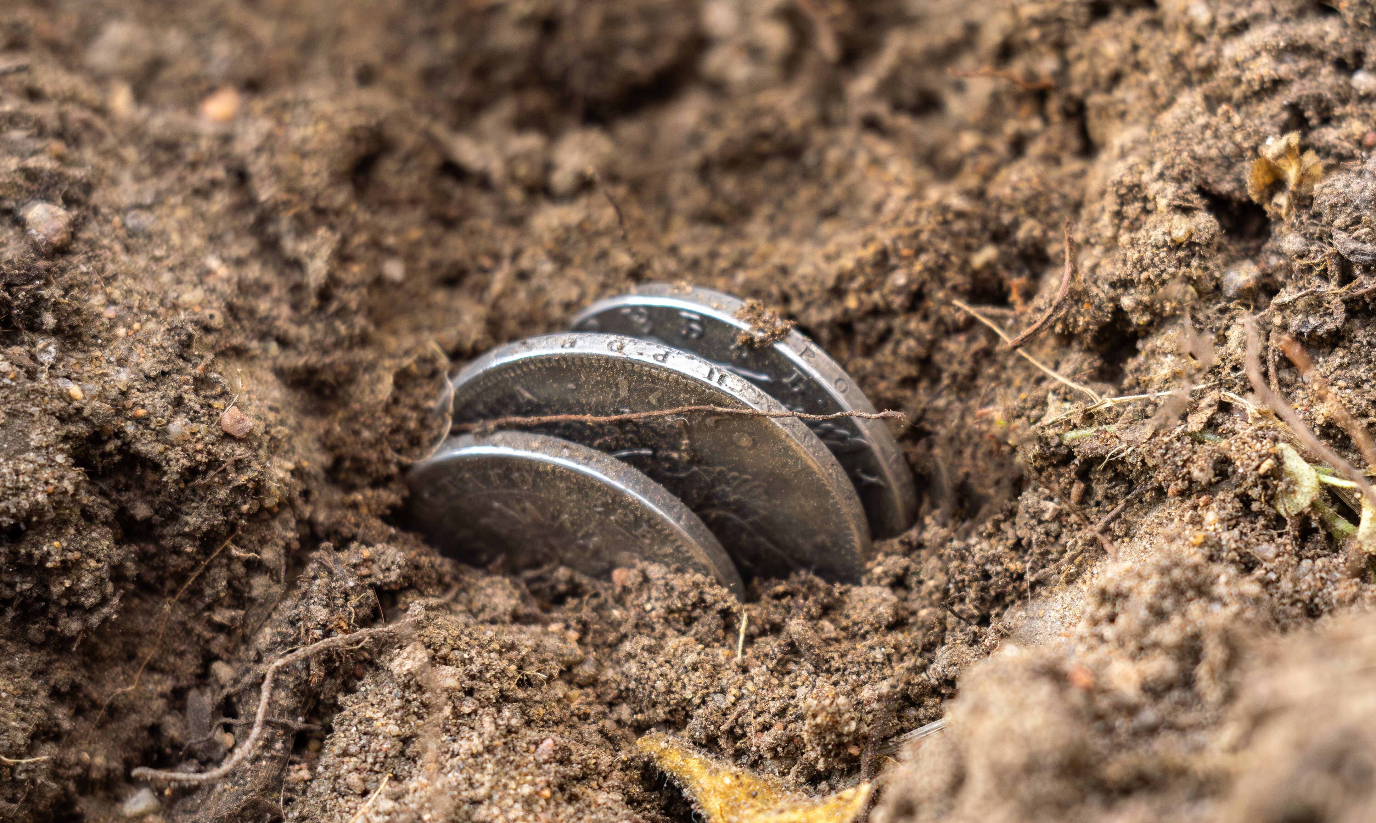 Monedas enterradas, muerte de la economía, monedas en la tierra