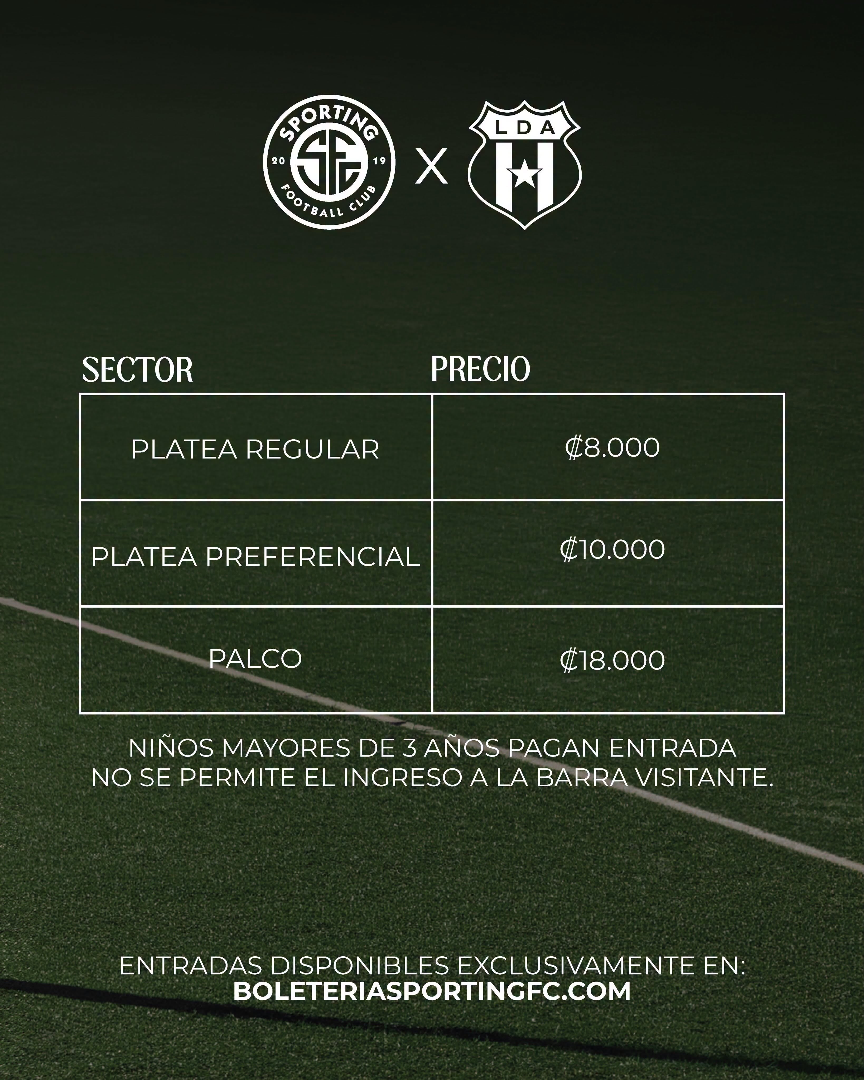 Este es el precio de las entradas para el partido entre Sporting y Alajuelense.