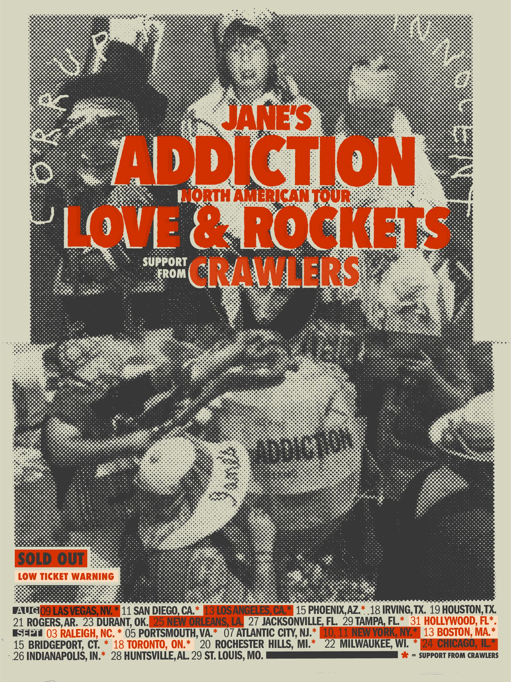 Este es el afiche que quedará de recuerdo de la que apunta a ser la última gira de Jane's Addiction. La banda se desintegró a media marcha en el recorrido, tras el pleito en el concierto de Boston.