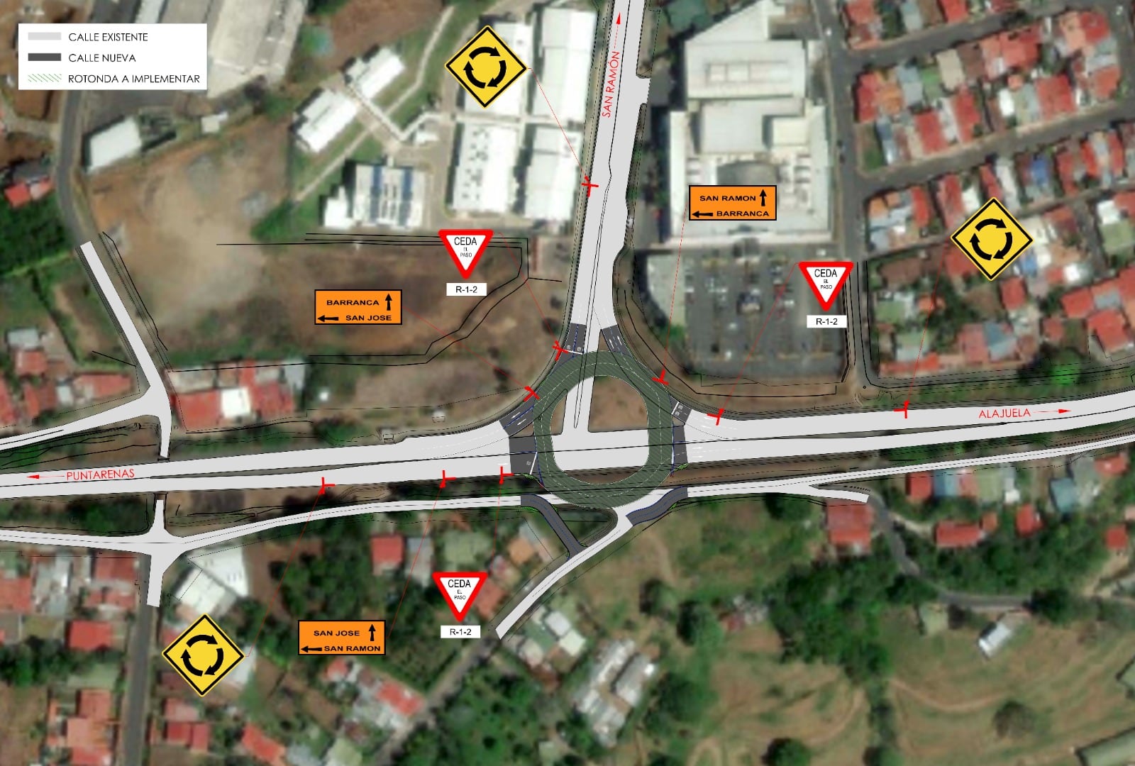 El MOPT habilitó una rotonda en San Ramón para ordenar el tránsito y permitir la construcción de un túnel en la Ruta 1.