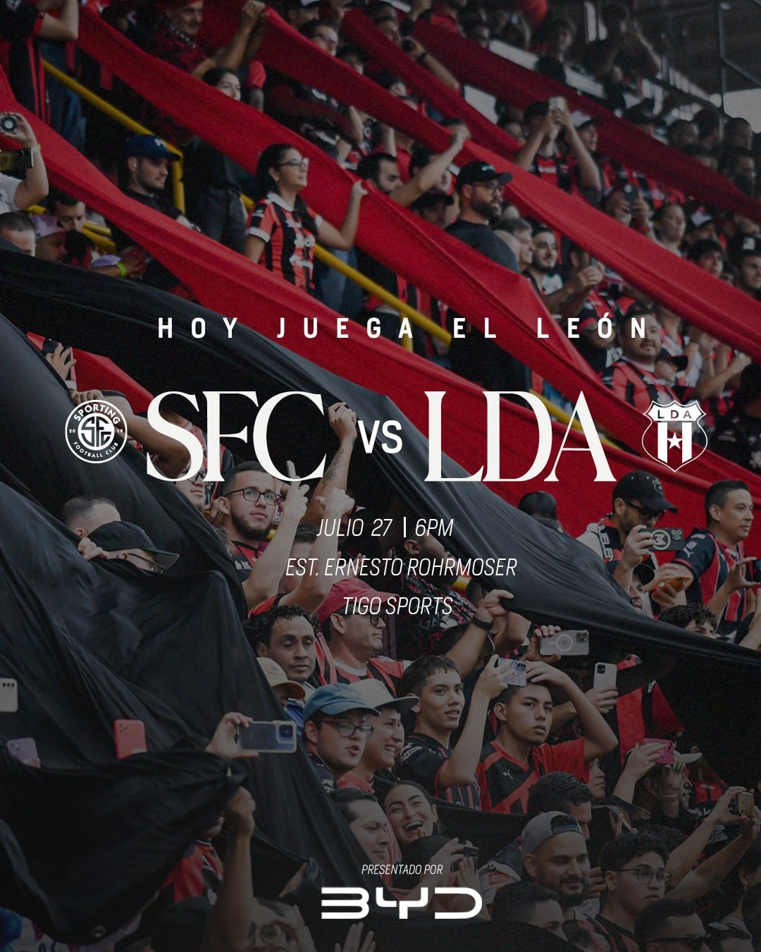Liga Deportiva Alajuelense anuncia el partido de este domingo contra Sporting.