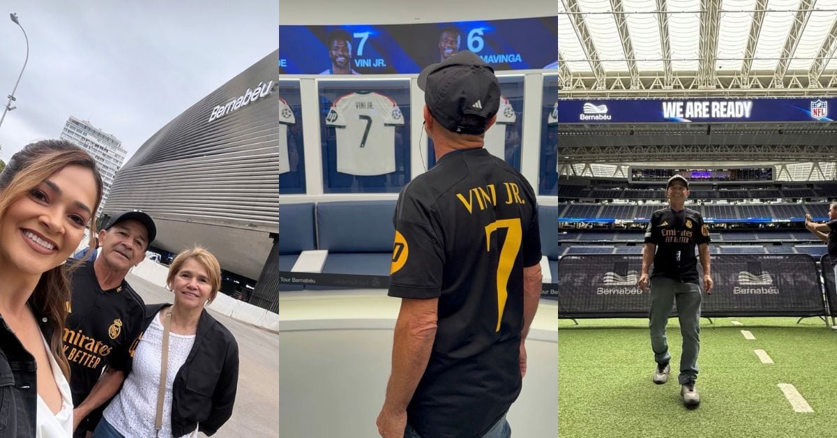 Gabriela Jiménez y sus papás estuvieron este sábado en el Estadio Santiago Bernabéu, en España.